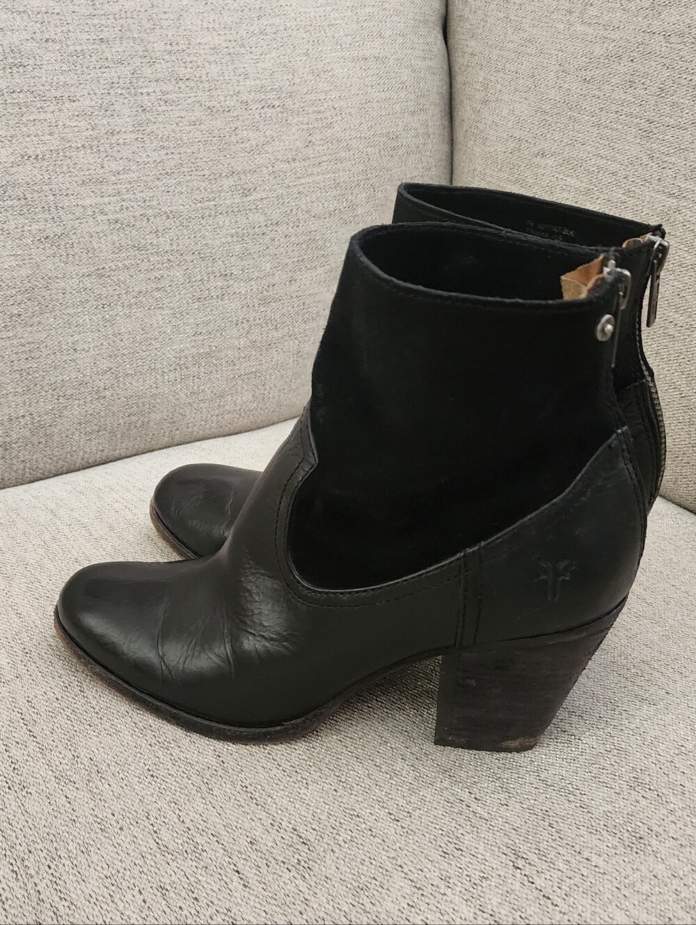 Frye Black Leather and Suede Ankle Booties - Picture 5 of 13